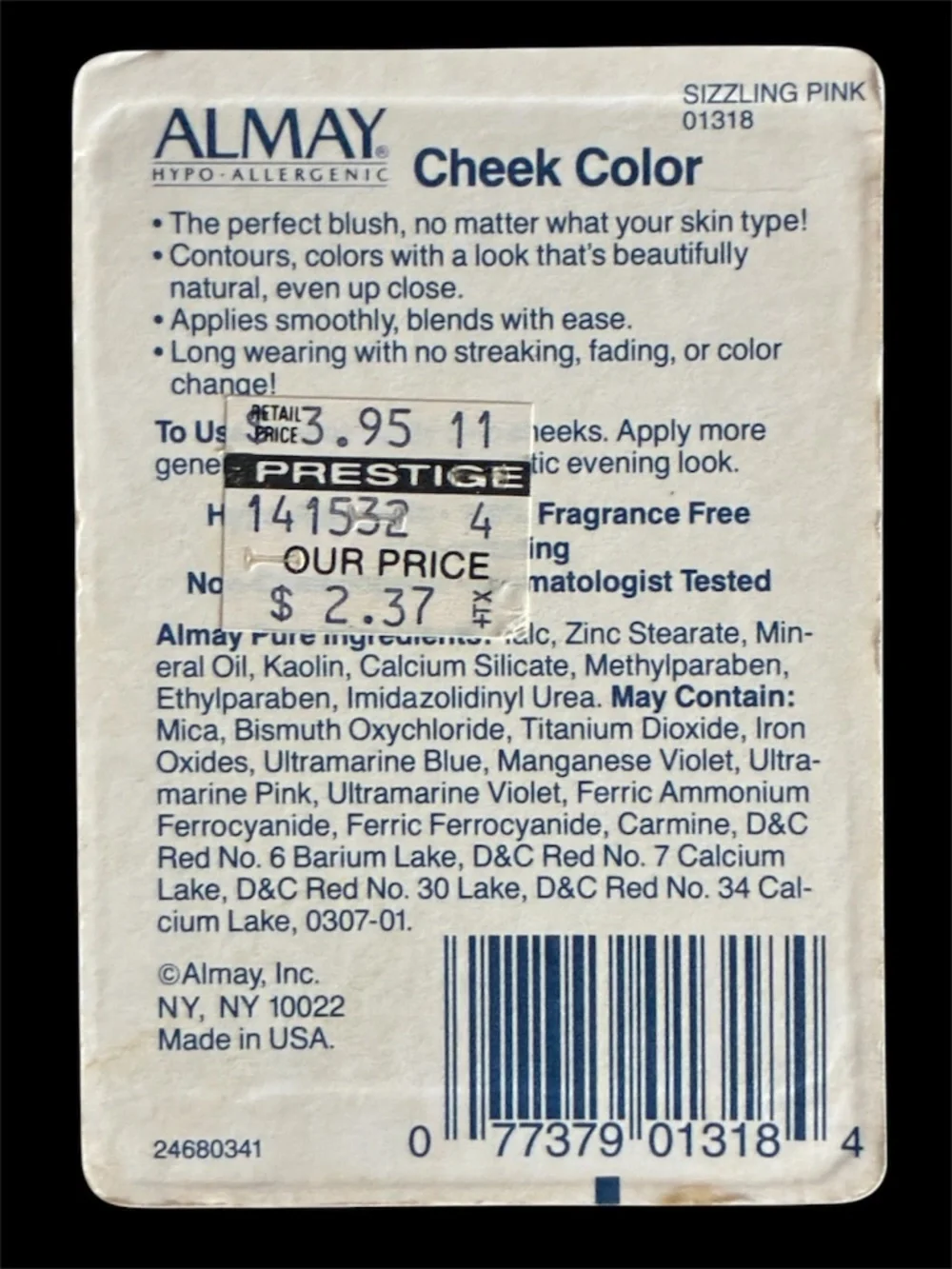 ALMAY Fragrance Free Cheek Color SIZZLING PINK .17oz New NOS